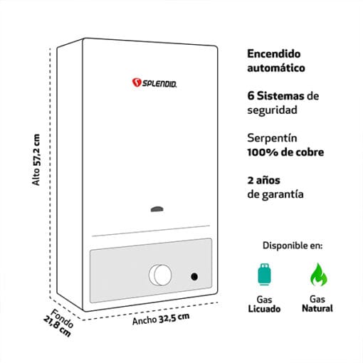 Calefon Splendid 10 Litros Tiro Natural Gas Licuado